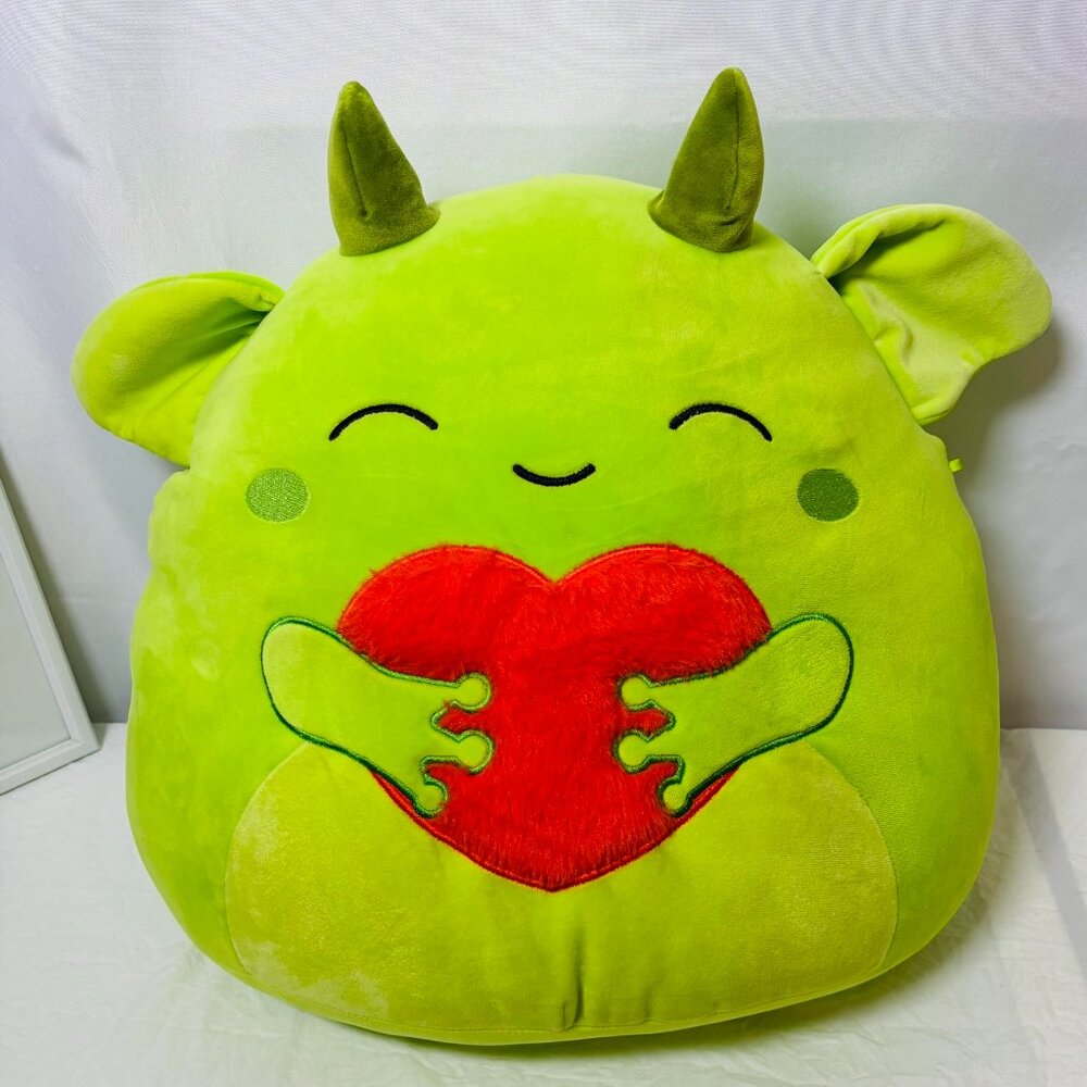 Squishmallow Green Dragon Holding Red Heart 💚‎ Valentine Heart Edition Plush